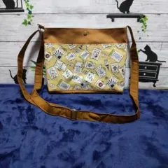 茶帆布✛前掛柄　横型サコッシュ　ハンドメイド