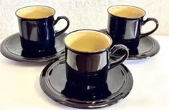 レトロモダン☆ブラック＆キャメル☆珈琲カップ3個セット➕ソーサ皿のみ2枚セット☆