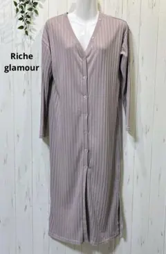 Riche glamour♪リブ編み ロングカーディガン ワンピース　薄紫 Mのサムネイル