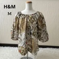 H&M ボタニカル柄 ブラウス　シャツ　五分袖　Mサイズ相当　春夏　カットソ