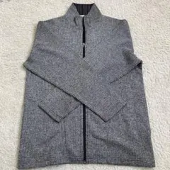 グレー リブ編み ジップアップ ジャンパー