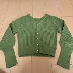 リブ編みグリーンVネックカーディガン