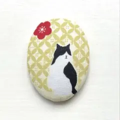 くるみボタン　ブローチ　ヘアゴム　猫　梅　No.744