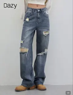 SHEIN dazyストレートダメージジーンズ