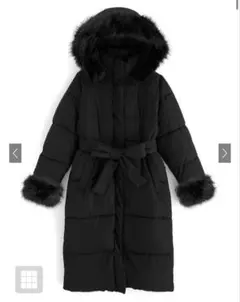 GRL リボンベルト付きファーフードロングダウンコート kd56