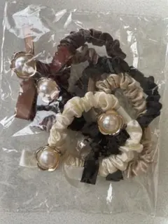 パール装飾サテンヘアゴム5個セット