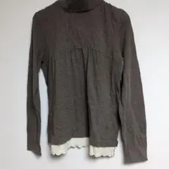 お値下げサマンサモスモス　ブラウン ハイネック 長袖カットソー レース付き