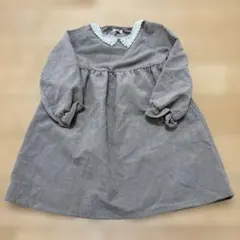 グレー コーデュロイ ワンピース 長袖 レース付き