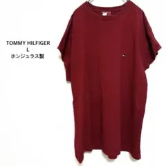 トミーヒルフィガー◎半袖Tシャツ ワインレッド メンズ L ロゴ刺繍 シンプル