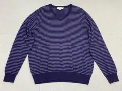(L02714) Calvin Klein ウール混 ボーダーVネックニット
