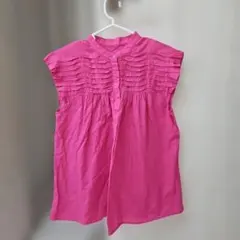 オペークドットクリップ　ピンク　ピンタックブラウス　ノースリーブ　40 L