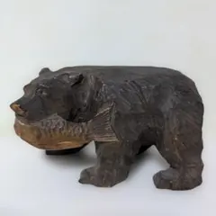 1971製 希少木彫り クマの置物 鮭 民芸品 - メルカリ