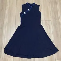 ユニクロ　ネイビー　ワンピース　中国風アレンジ　裾スリット　M