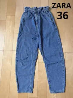 ZARA デニムパンツ 36 ハイウエスト ペーパーバッグ　ジーンズ　ブルー