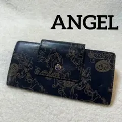 【未使用】ANGEL エンジェル がま口 長財布 ネイビー レトロ 総柄