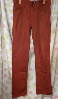 H&M カラーパンツ オレンジ系 メンズ M〜L相当 ストレート ロング丈