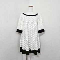 マーキュリーデュオ レース チュニックワンピース アイボリー×ブラック Fのサムネイル