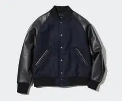 新品　ユニクロ　スタジアムジャンパー　スタジャン　合革　ネイビー×ブラック　S
