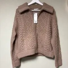 【新品未使用】GU ケーブルニット ジップアップセーター M ブラウン