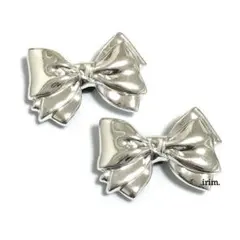 シルバーリボン　大きめ　サンダルアクセサリー　サンダルチャーム　ジビッツ