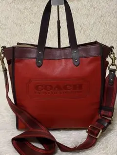 COACH トート バッグ　2WAYペブル レザー スエード 赤　本革　美品