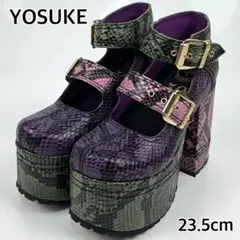YOSUKE クレイジーパターン　ダブルバックル　厚底パンプス　23.5