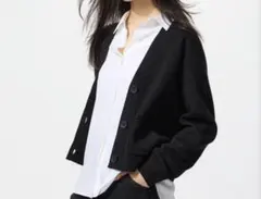 ユニクロ　UNIQLO スムースコットンVネックショートカーディガン　ブラック