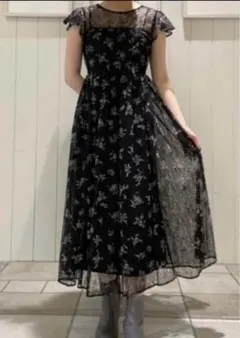 な*ん様 リリーブラウン　花柄 総レース ロングワンピース 黒