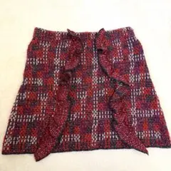 【新品】ZARA フリル チェック フレアスカート ミニスカ ニット 赤 S