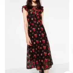 ZARA 新品未使用　刺繍　花柄　ロングワンピース