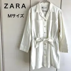 ZARA ベルト付き ホワイトデニム シャツワンピース 2way Ｍサイズ