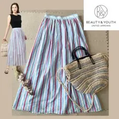BEAUTY&YOUTH マルチカラーストライプギャザーマキシスカート　Mのサムネイル