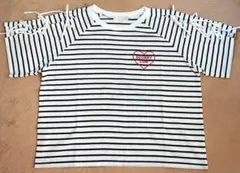 レディース　半袖　Tシャツ　ボーダー　ホワイト×ブラック　ゆったり　Lサイズ