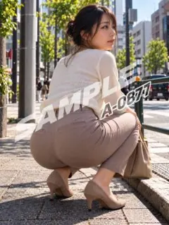 AI美女 OL タイトパンツ 街角 ポートレート L判写真 A-0877