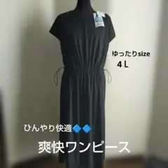 爽快フレアワンピース 4L ブラック 半袖 週末限定↓品✨️
