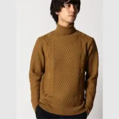 シップス 9ゲージ ランダム アラン タートルネック ニット ウール メンズ S