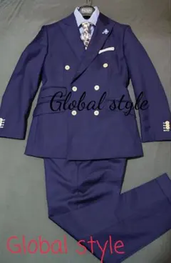 Global style ネイビー ダブルブレストスーツ