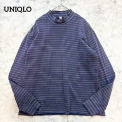 【UNIQLO】ユニクロ ハイネックボーダーカットソー ブルー系 インナー M