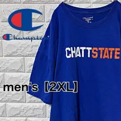 y451【Champion】プリントロゴTシャツ【メンズXL】ブルー - メルカリ