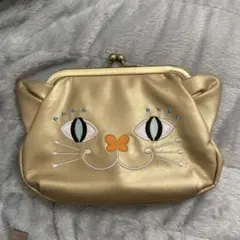 ANNA SUI　猫モチーフ がま口ポーチ ゴールドのサムネイル