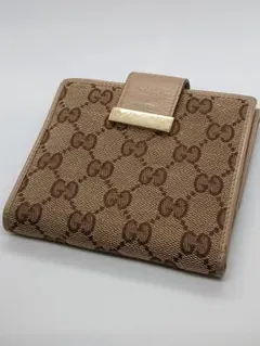 GUCCI グッチ GGキャンバス Wホック 二つ折り財布 ブラウン レザー