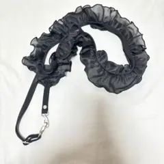 ショルダー紐 黒 ブラック 長さ調整可能 フリル シルバー スマホストラップ