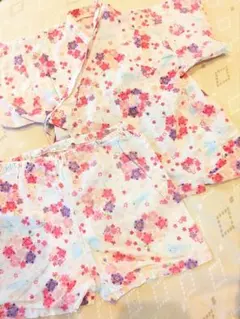 甚平　女の子　95 うさぎ/ピンク/キラキラ花柄 95cm