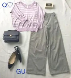 コーデセット＜イヤリング付き＞　★Q♡薄手ニット&GUコーデュロイパンツ★