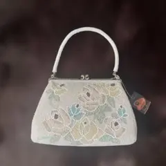 フラワー刺繍 和装バック がま口 ビーズバッグ 未使用 廃盤 ビンテージ札付き