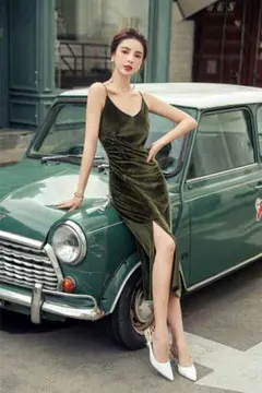 - ヴィンテージの優しい風ベルベットスリングドレス