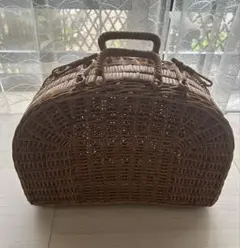 ヴィンテージ　昭和レトロ　藤製バスケット 半円形　ラタンバック ピクニックバック