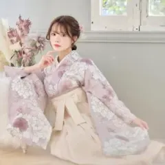 新品袴4点セット 卒業式 小学生 大学生 アイボリー ピンク 牡丹 80IV