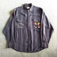 80s カステルバジャック 刺繍 シャドーストライプ ドレスシャツ 4 濃灰