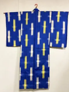 正絹 半幅帯 銘仙 アンティーク 青 絣 鮮やかな青に大正ロマンの風 絣